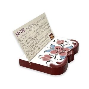 Vintage Hand Painted Folk Art‎ Wood Tole Recipe Card Stand Holder Country Decor
